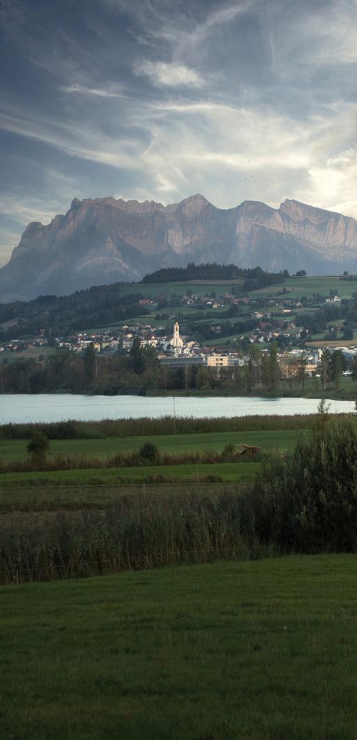 Sicht auf Nottwil und Berge im Hintergrund