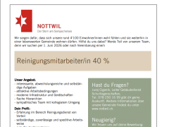 Stelleninserat Reinigungsmitarbeiter/in 40%